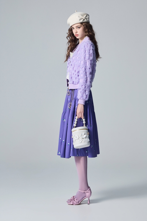 Hollow Out Outer layer Mesh Purple Jacket,Embroidered,Embroidered