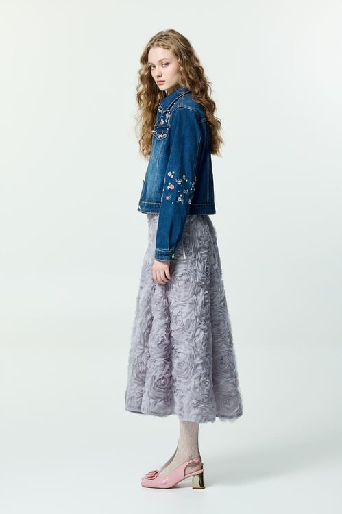Floral Embroidery Denim Jacket,,Floral Embroidery Denim Jacket,Jackets,Embroidered,Outerwear,Denim,Denim Jackets,pearl,Season (AW) Look