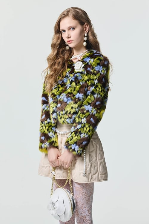 Floral Motif Faux Fur Jacket,,Floral Motif Faux Fur Jacket,Jackets,Outerwear,Season (SS) Look,pearl,Knitted,Knitted coats,Jackets,Outerwear,Season (SS) Look