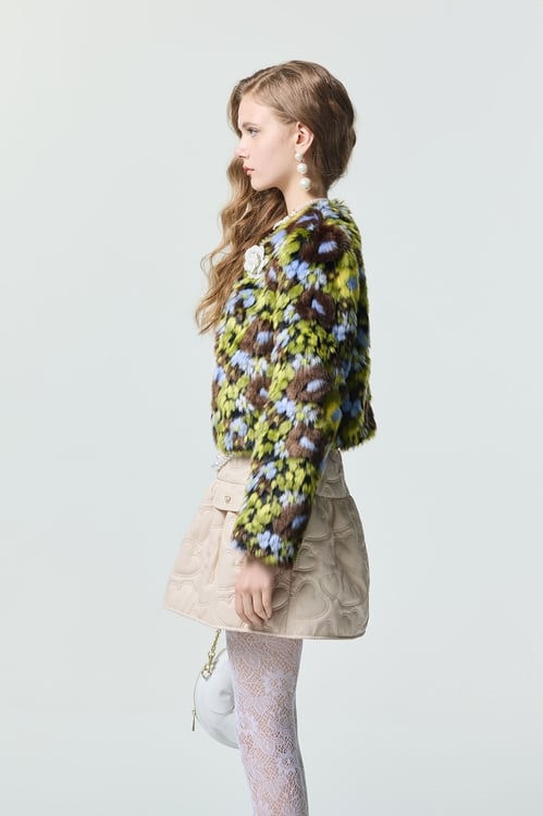 Floral Motif Faux Fur Jacket,,Floral Motif Faux Fur Jacket,Jackets,Outerwear,Season (SS) Look,pearl,Knitted,Knitted coats,Jackets,Outerwear,Season (SS) Look