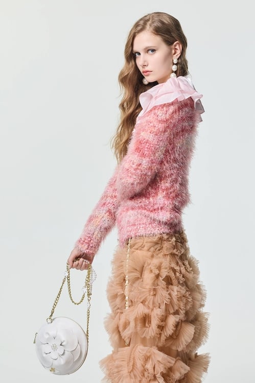 V-neck Fringe Knit Cardigan,,V-neck Fringe Knit Cardigan,Jackets,Outerwear,Season (SS) Look,pearl,Knitted,Knitted coats