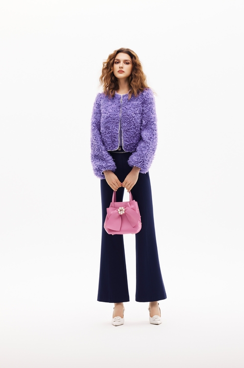 3-D Mesh Floral Detail Purple Jacket,Jackets