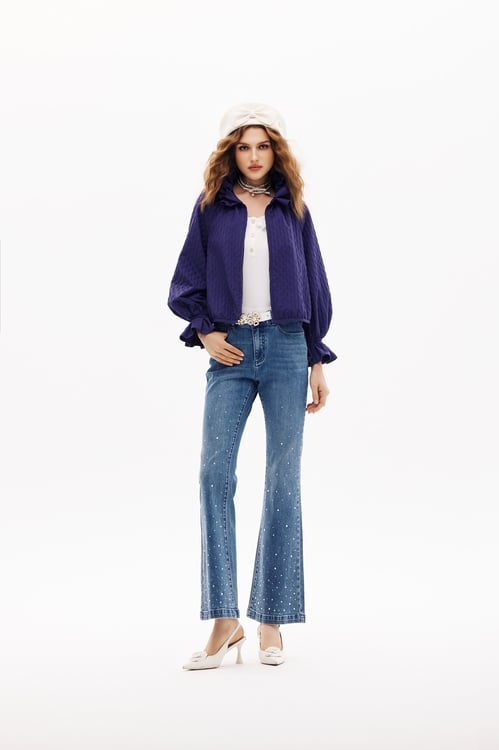 Ruffle Collar Purple Jacket,Jackets