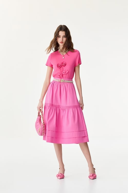 Fushia Pink Tiered Skirt,Layered skirts