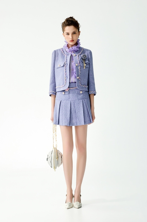Purple Pleated Tweed Skirt,,Purple Pleated Tweed Skirt,Season (SS) Look,Mini skirts