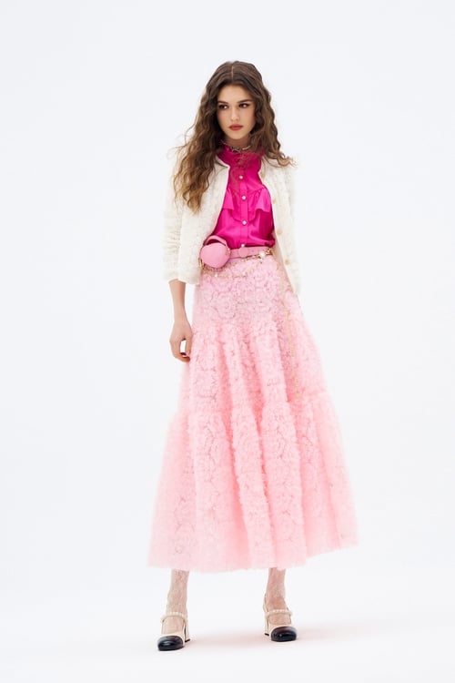 3-D Mesh Rose Detail Pink Skirt,,3-D Mesh Rose Detail Pink Skirt,Season (AW) Look,Midi skirts