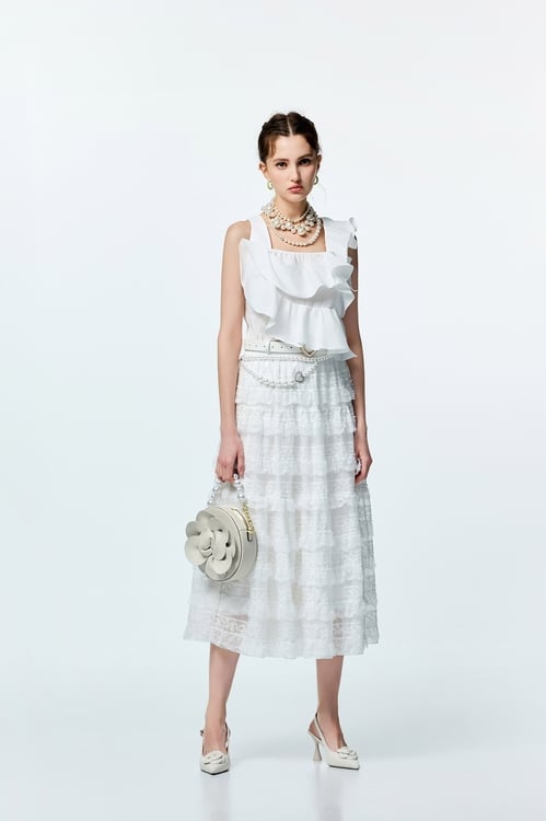 Lace Trim Detail Tiered Skirt,Layered skirts
