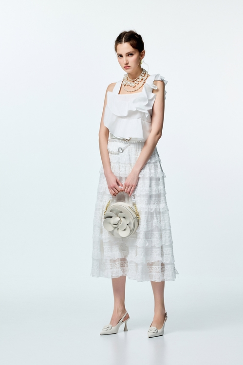 Lace Trim Detail Tiered Skirt,Layered skirts