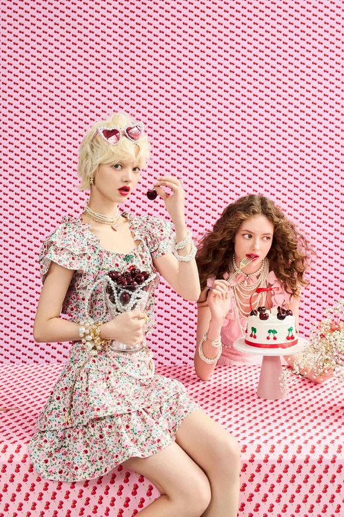 Rose With Cherry Print Skorts,Mini skirts