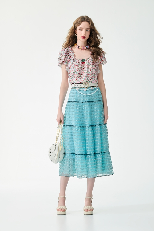 Ice Blue Floral Lace Detail Mesh Skirt,,,Season (SS) Look,pants,Jumpsuits,Tops,bestselling,Season (SS) Look,sleeveless tops,Tops,Embroidered,Season (SS) Look,White tops,sleeveless tops,sleeveless tops,Tops,bestselling,Season (SS) Look,sleeveless tops,bows,Season (SS) Look,Lace,Midi skirts