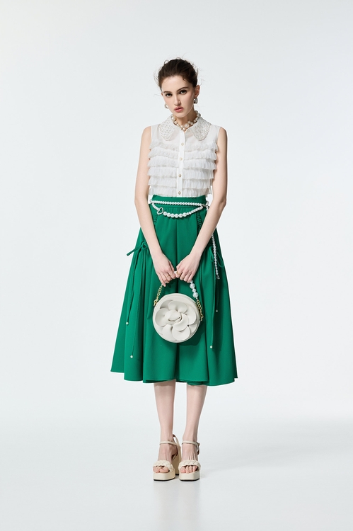 Green Midi Waffle Skirt,City Feminine