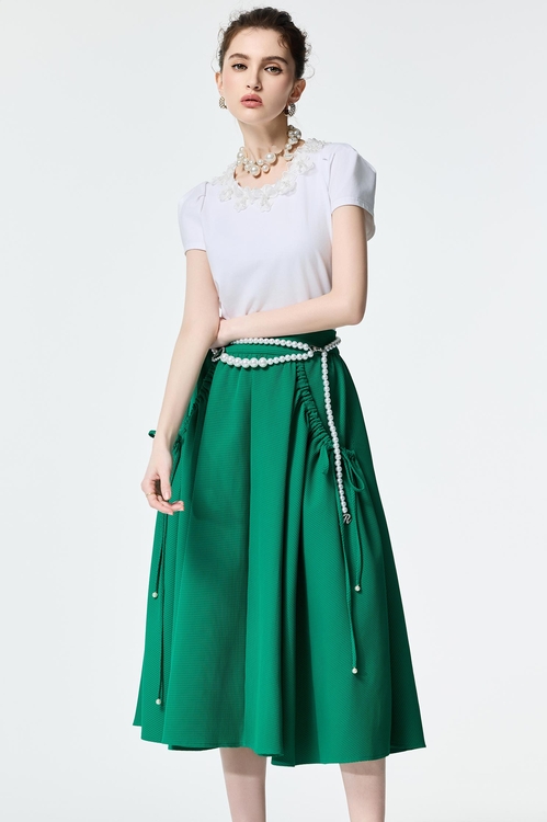 Green Midi Waffle Skirt,City Feminine