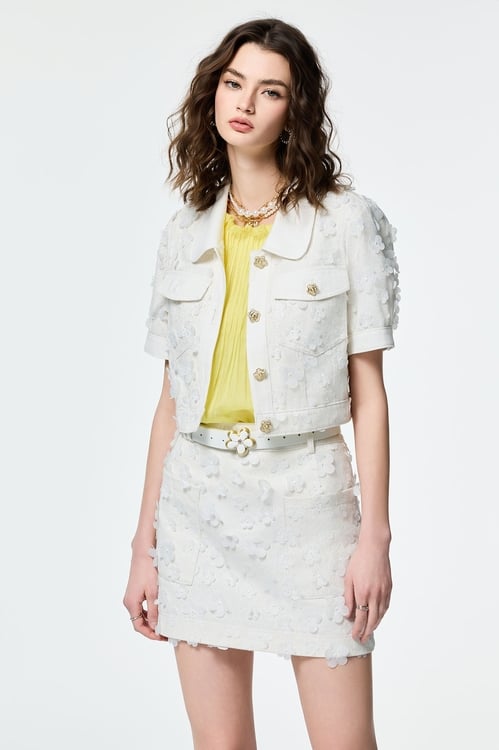 Sequin Floral Detail Denim Skirt,Denim skirts