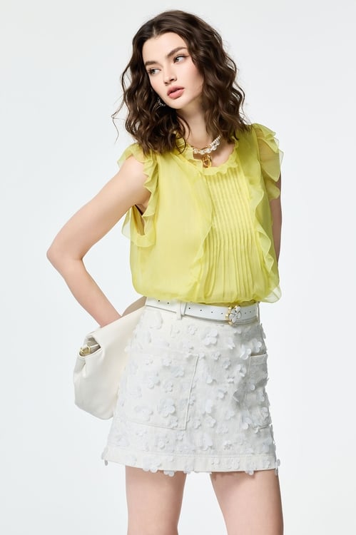 Sequin Floral Detail Denim Skirt,Denim skirts