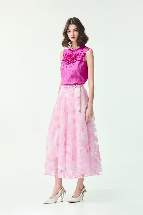 3-D Floral Pearl Detail Mesh Skirt,,3-D Floral Pearl Detail Mesh Skirt,Jackets,Outerwear,Season (SS) Look,Blazers,sleeveless tops,Tops,Season (SS) Look,sleeveless tops,Season (SS) Look,Mesh fabric,Midi skirts