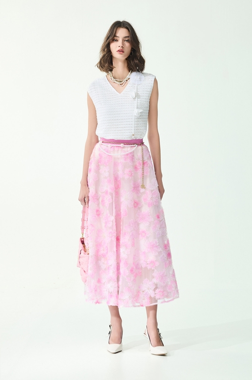 3-D Floral Pearl Detail Mesh Skirt,,3-D Floral Pearl Detail Mesh Skirt,Jackets,Outerwear,Season (SS) Look,Blazers,sleeveless tops,Tops,Season (SS) Look,sleeveless tops,Season (SS) Look,Mesh fabric,Midi skirts