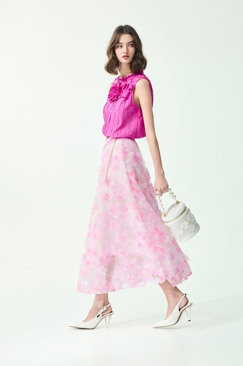 3-D Floral Pearl Detail Mesh Skirt,,3-D Floral Pearl Detail Mesh Skirt,Jackets,Outerwear,Season (SS) Look,Blazers,sleeveless tops,Tops,Season (SS) Look,sleeveless tops,Season (SS) Look,Mesh fabric,Midi skirts
