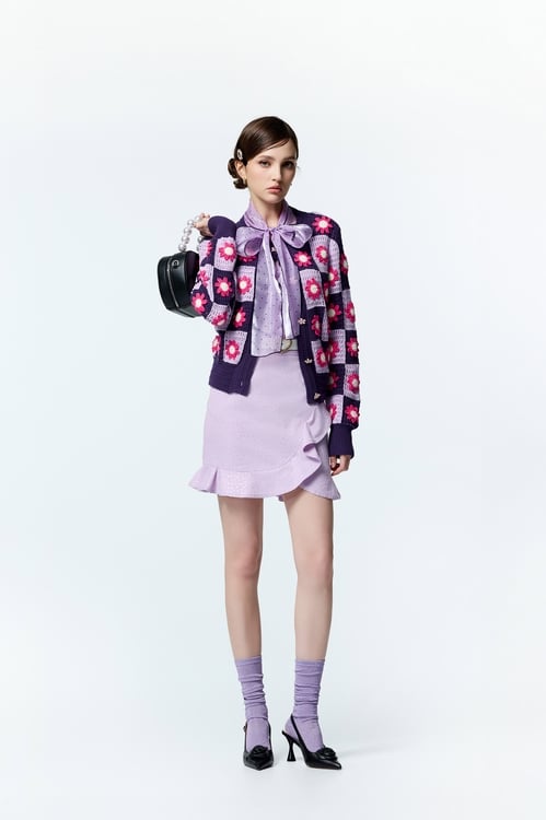 Silver Star Print Ruffle Denim Skirt,Mini skirts