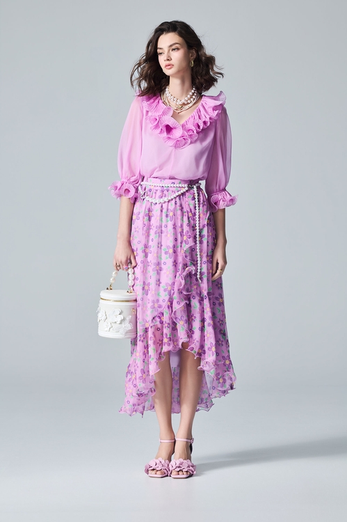 Asymmetric Floral Print Ruffle Maxi Skirt,,Asymmetric Floral Print Ruffle Maxi Skirt,Season (AW) Look,Midi skirts,Dresses,Season (AW) Look,Mesh fabric,Midi skirts,Season (AW) Look,Midi skirts,Chiffon
