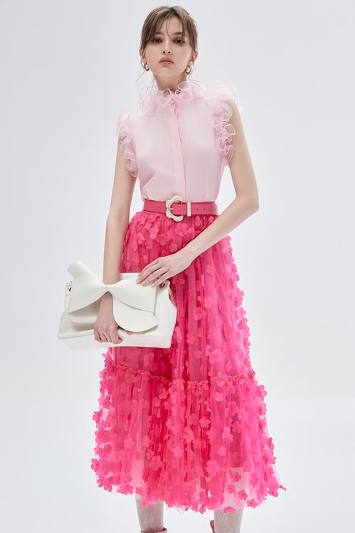 3-D Floral Detail Fushia Pink Skirt,Tutu skirts,Tutu skirts