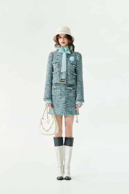 Powder Blue Tweed Skirt,Mini skirts