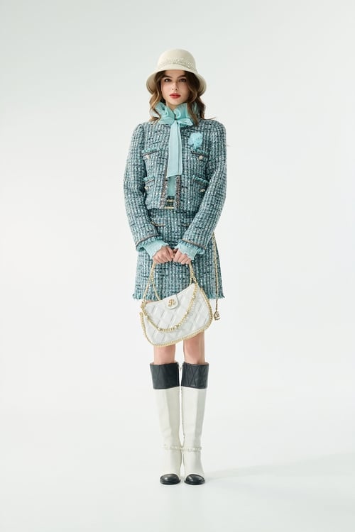 Powder Blue Tweed Skirt,Mini skirts