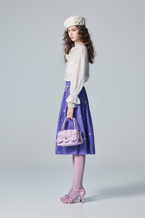 Sunflower Embroidery Midi Skirt,Embroidered,Embroidered