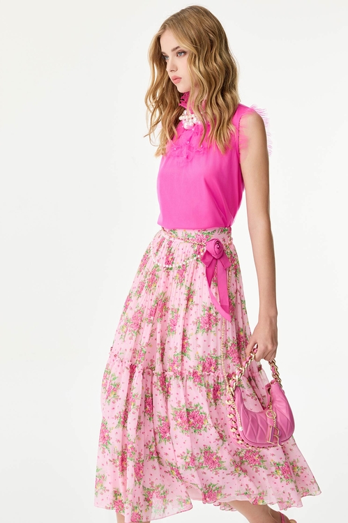 Floral Print Chiffon Tiered Skirt,Layered skirts