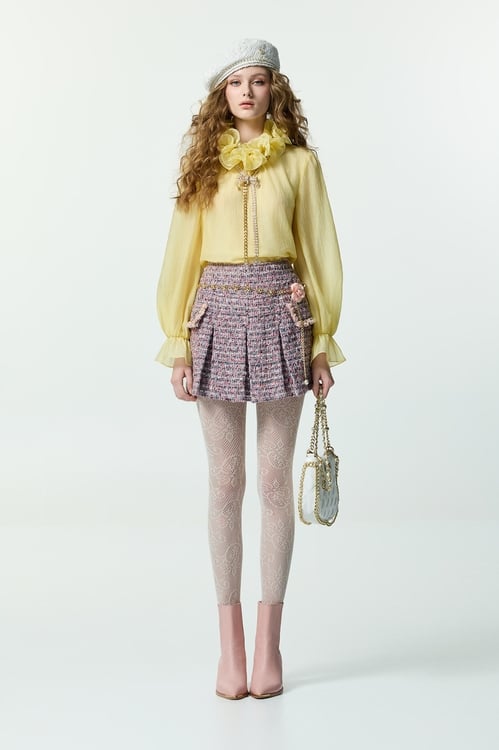 Pleated Tweed Short Skirt,,Pleated Tweed Short Skirt,Season (AW) Look,Mesh fabric,Tutu skirts,pearl,Mini skirts,Season (AW) Look