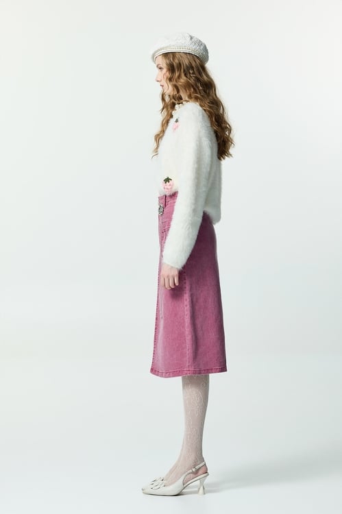 Pink Midi Denim Skirt,,Pink Midi Denim Skirt,Season (AW) Look,Mesh fabric,Tutu skirts,pearl,Mini skirts,Season (AW) Look,Denim,Denim skirts,pearl,Season (AW) Look,Cotton