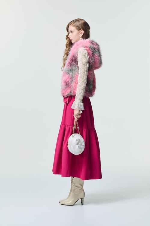 Magenta Pink Maxi Tiered Skirt,Midi skirts