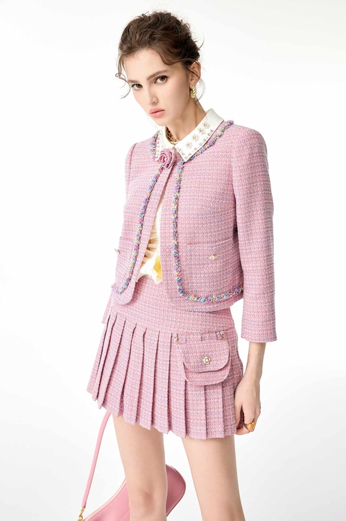 Pleated Tweed Short Skirt,Mini skirts