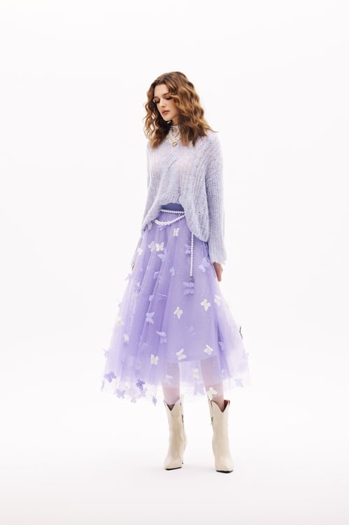 3-D Butterfly Motif Sequin Mesh Skirt,,3-D Butterfly Motif Sequin Mesh Skirt,Season (SS) Look,Midi skirts,Season (SS) Look,Mesh fabric,Midi skirts