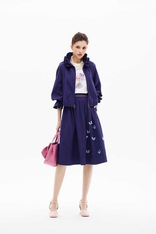 3-D Butterfly Motif Purple Skirt,,3-D Butterfly Motif Purple Skirt,Season (SS) Look,Midi skirts