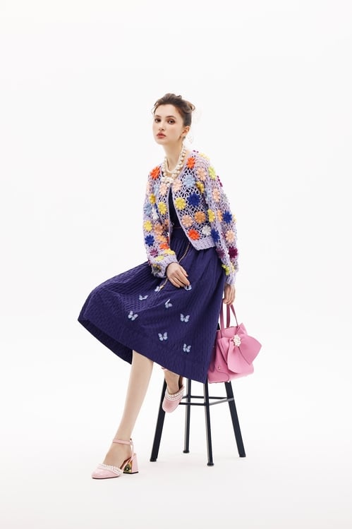 3-D Butterfly Motif Purple Skirt,,3-D Butterfly Motif Purple Skirt,Season (SS) Look,Midi skirts