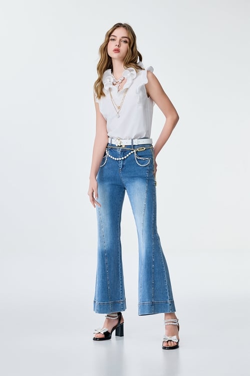 Pearl Detail Wide Leg Jeans,Bell-bottoms,Bell-bottoms,Bell-bottoms