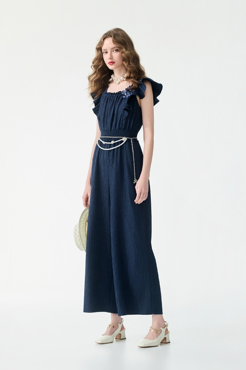 Ruffle Sleeve Navy Jumpsuit,,,Season (SS) Look,pants,Jumpsuits