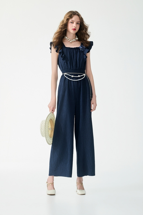 Ruffle Sleeve Navy Jumpsuit,,,Season (SS) Look,pants,Jumpsuits