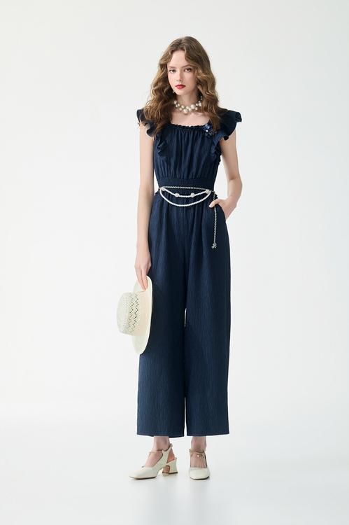 Ruffle Sleeve Navy Jumpsuit,,,Season (SS) Look,pants,Jumpsuits