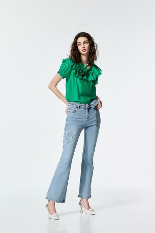 Mini Belted Waist Pouch Boot Leg Jeans,Bell-bottoms,Bell-bottoms,Bell-bottoms