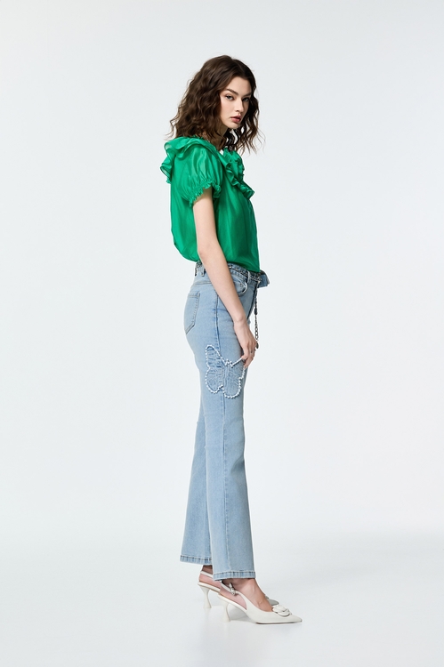 Mini Belted Waist Pouch Boot Leg Jeans,Bell-bottoms,Bell-bottoms,Bell-bottoms
