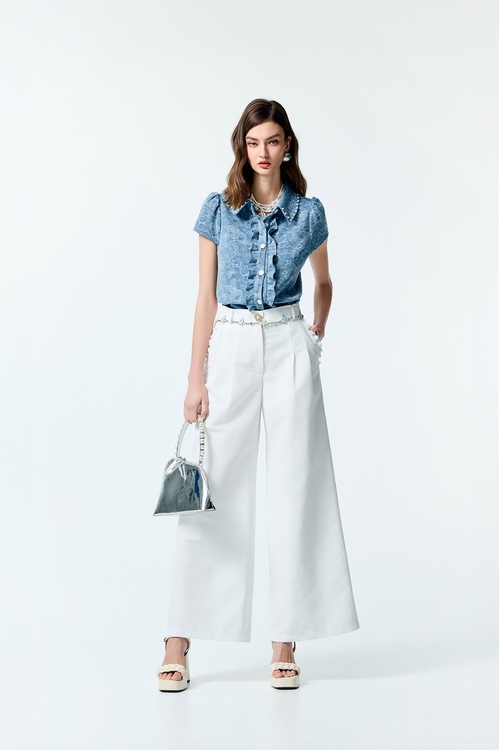 Wide Leg Pants With Butterfly Chain Belt,City Feminine