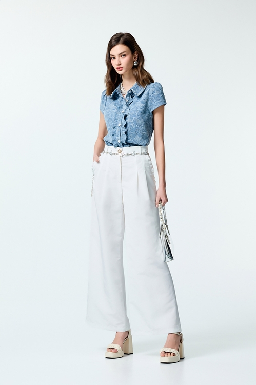 Wide Leg Pants With Butterfly Chain Belt,City Feminine