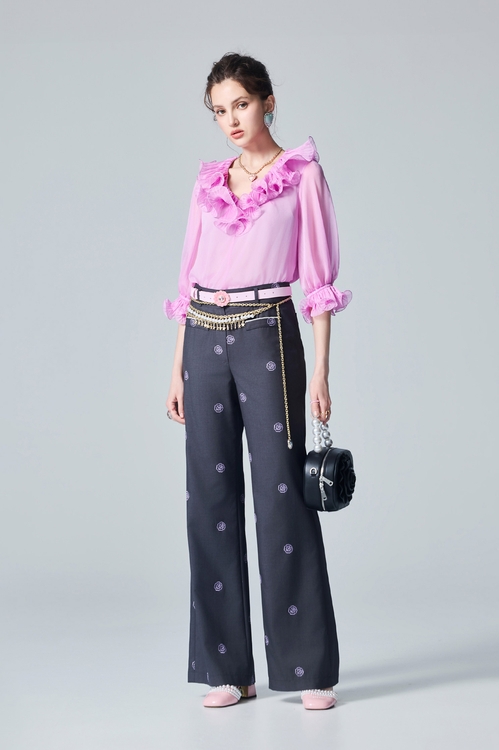 Embroidery Rose Wide Leg Pants,Culottes,Culottes