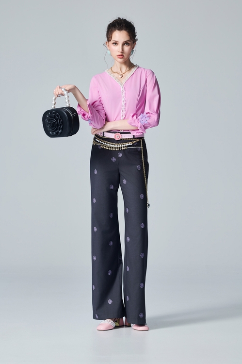 Embroidery Rose Wide Leg Pants,Culottes,Culottes