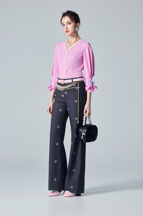Embroidery Rose Wide Leg Pants,Culottes,Culottes