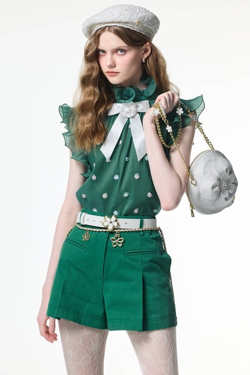 Jade Green Front Pleat Shorts,Shorts