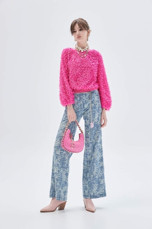 Floral Lace Detail Boot Leg Jeans,Denim pants