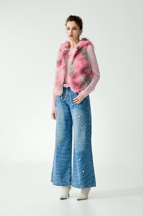 Pearl Graphic Print Straight Cut Jeans,pants,Pants