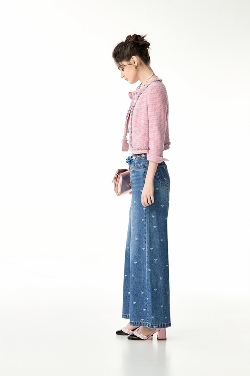 Bow Graphic Wide Leg Jeans,Wide-leg jeans